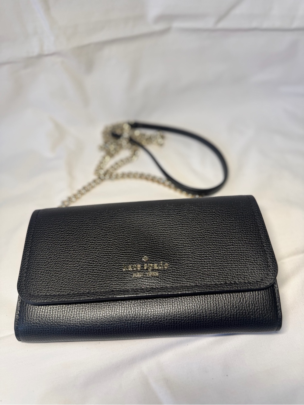 kate spade Black Pebbled Leather Chain Crossbody Wallet